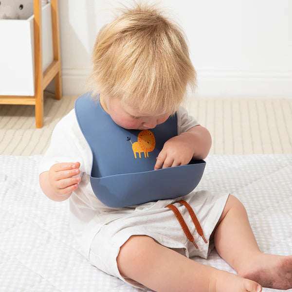 Playground Silicone Bib - Lion/Steel Blue