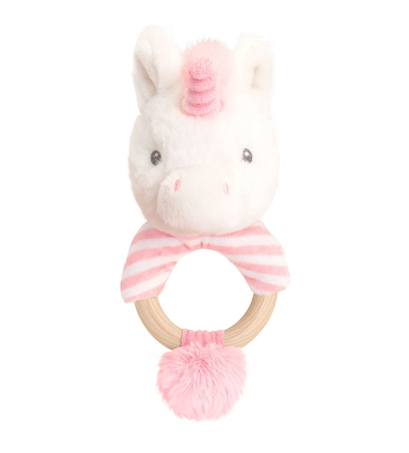 Keeleco 14cm Nursery Plush Unicorn Ring Rattles Soft Animal Toy 0m+