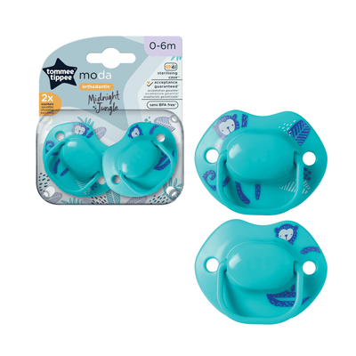 Tommee Tippee Moda Orthodontic Soothers 0-6 months 2 Pack Midnight Jungle - Aqua Pack