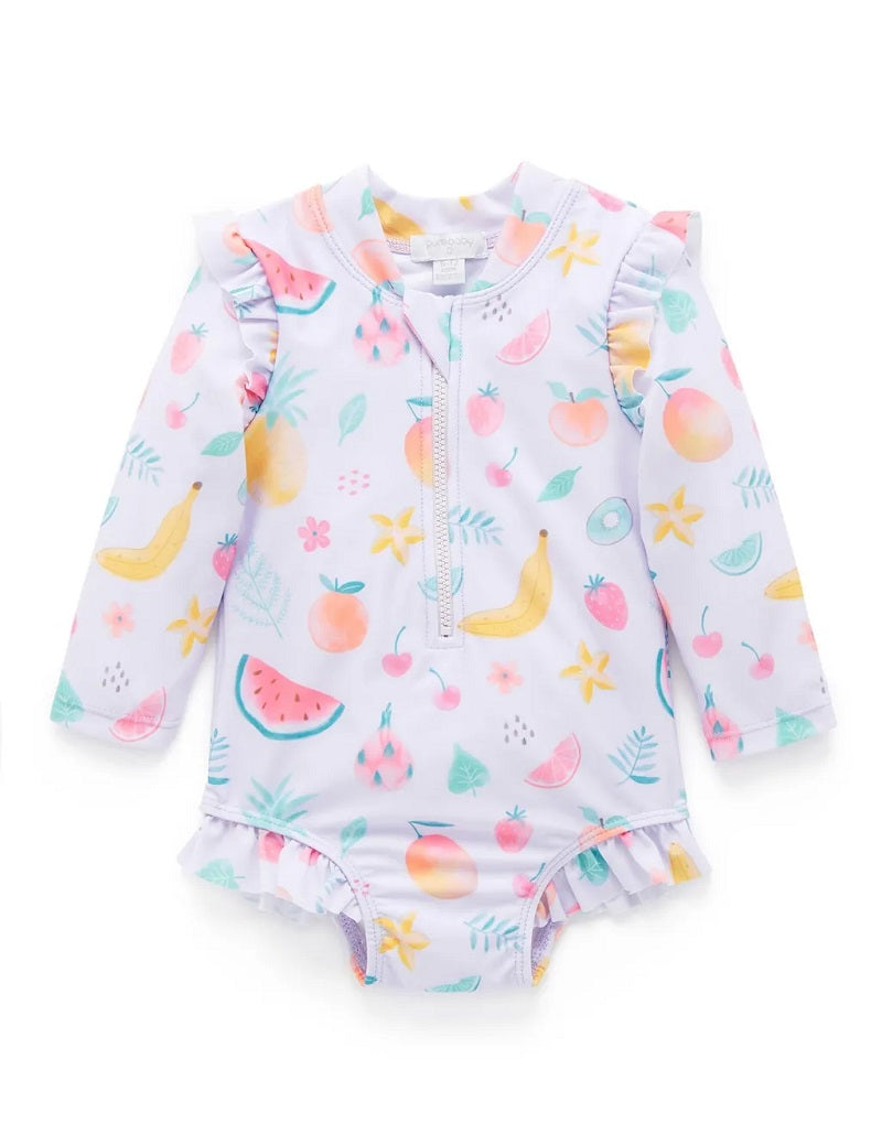 Purebaby Printed Frilly Long Sleeve Swimsuit - Fruity Print