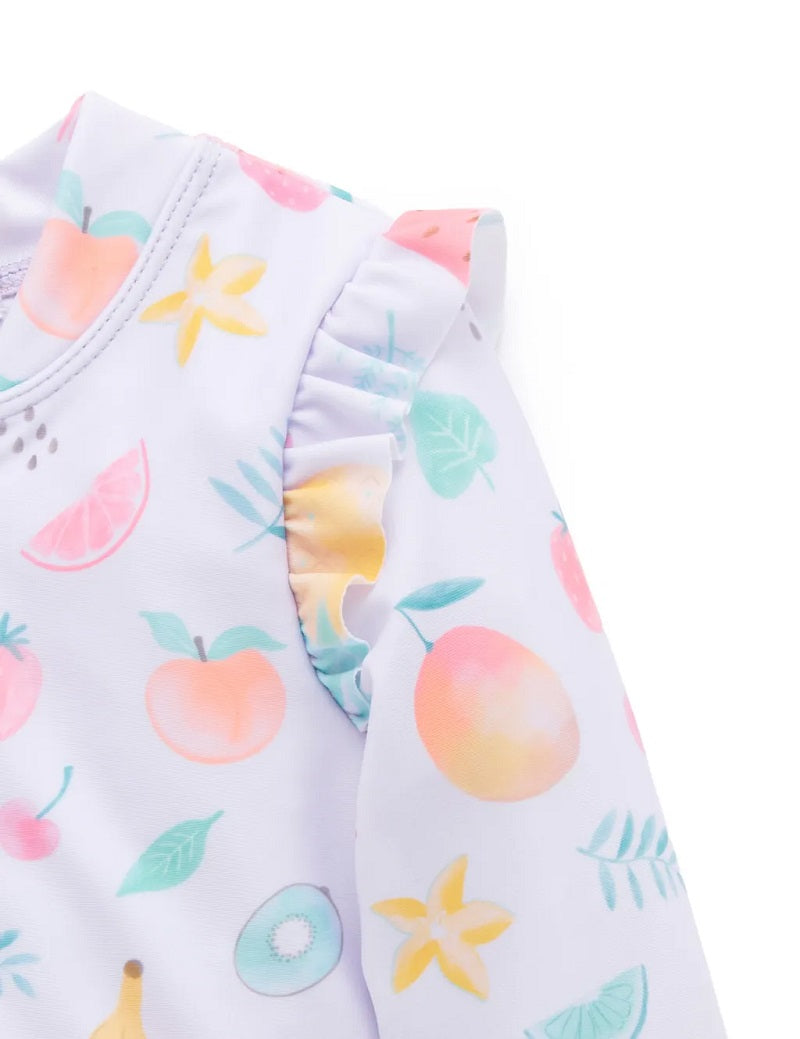 Purebaby Printed Frilly Long Sleeve Swimsuit - Fruity Print