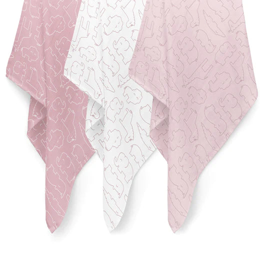 Bubba Blue Smokey Pink Safari Bamboo 3pk Muslin Swaddle Wraps