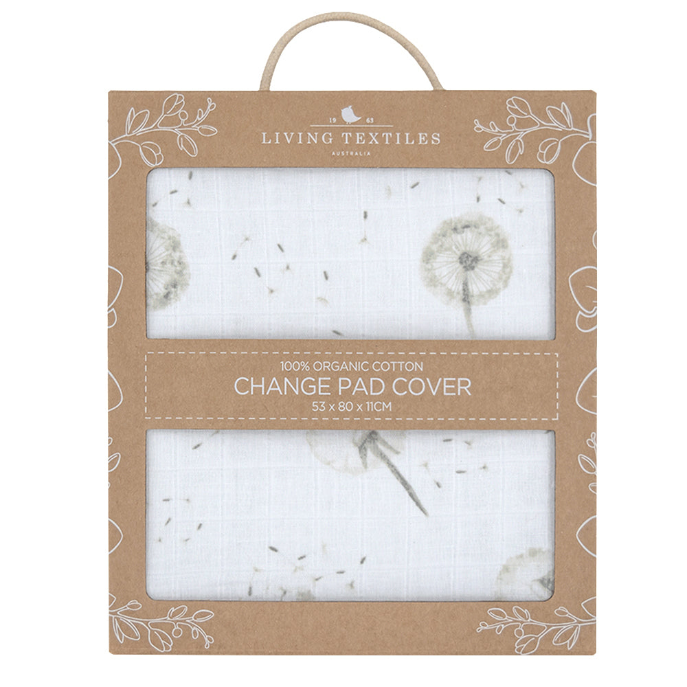 Living Textiles Organic Muslin Change Pad Cover - Dandelion/Grey