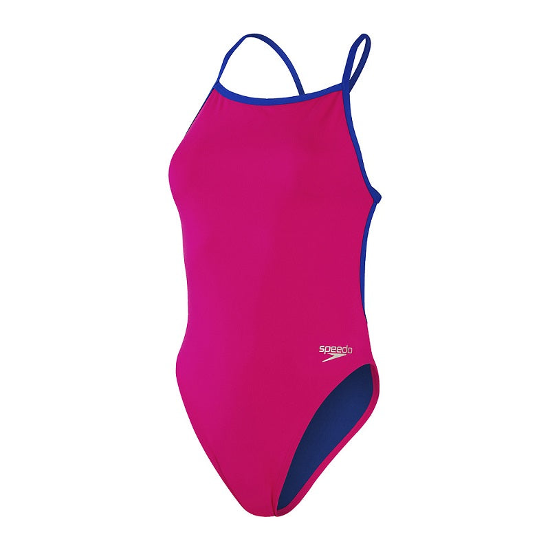 Speedo Womens Solid Vback One Piece - Electric Pink/Chroma Blue