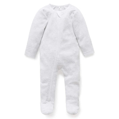 Purebaby Organic Zip Growsuit - Pale Grey Stripe