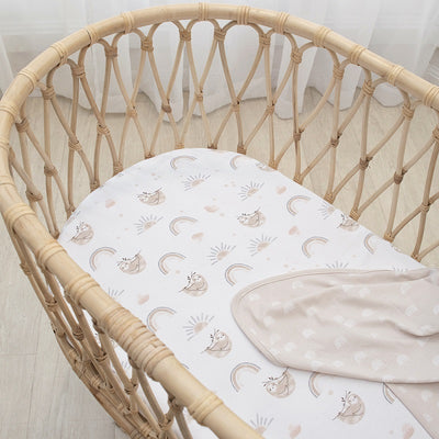 Living Textiles 2 Pack Bassinet Fitted Sheets - Happy Sloth