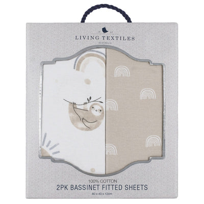 Living Textiles 2 Pack Bassinet Fitted Sheets - Happy Sloth