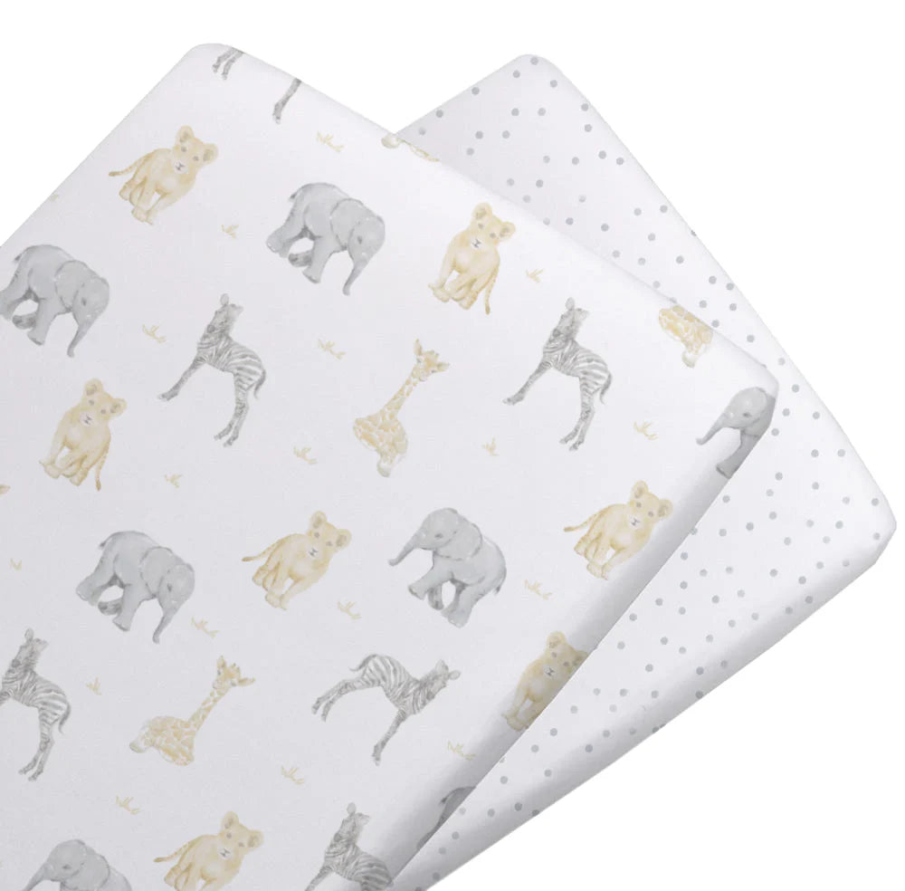 Living Textiles Jersey Bassinet Fitted Sheet 2 Pack - Savanna Babies