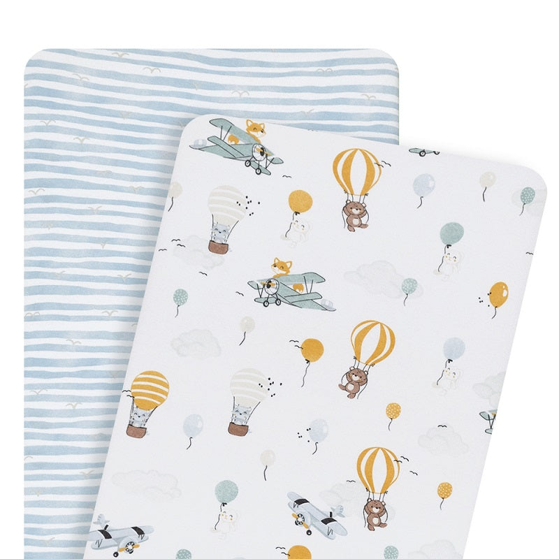 Living Textiles 2 Pack Bedside Co-Sleeper Fitted Sheets - Up Up & Away