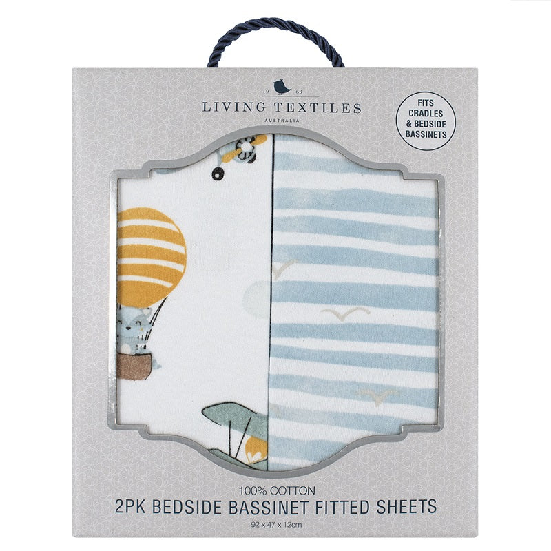Living Textiles 2 Pack Bedside Co-Sleeper Fitted Sheets - Up Up & Away