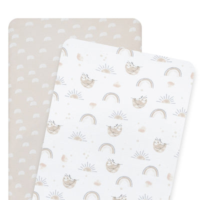 Living Textiles 2 Pack Bedside Co-Sleeper Fitted Sheets - Happy Sloth
