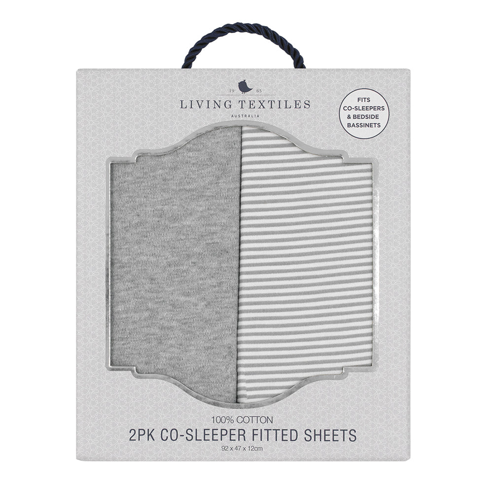 Living Textiles 2 Pack Cradle/Co Sleeper Fitted Sheets - Grey Stripe/Melange