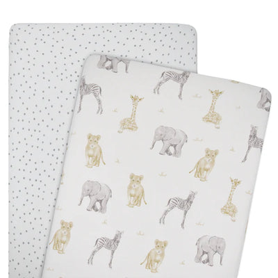 Living Textiles 2 Pack Bedside Sleeper Fitted Sheets - Savanna Babies