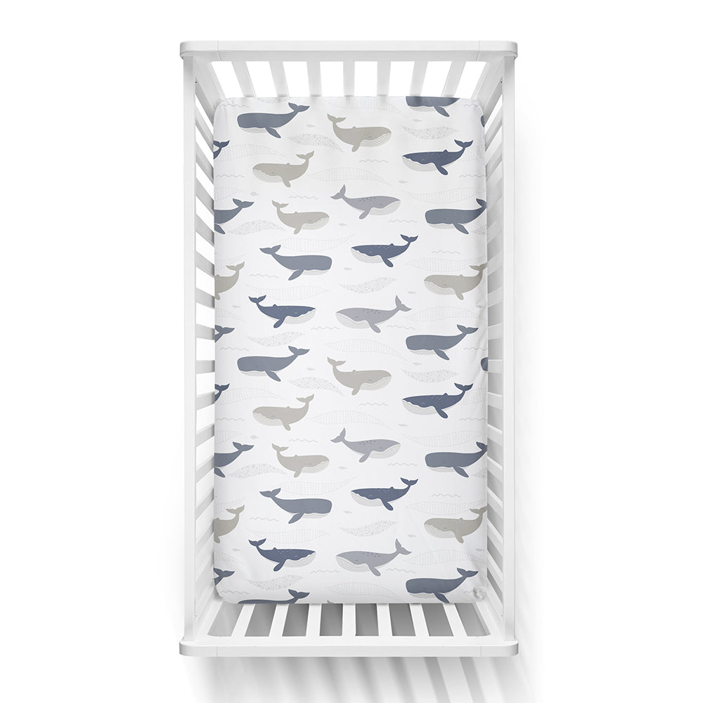 Living Textiles Fitted Sheet - Whales/Oceania