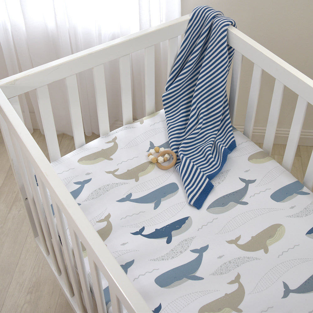 Living Textiles Fitted Sheet - Whales/Oceania