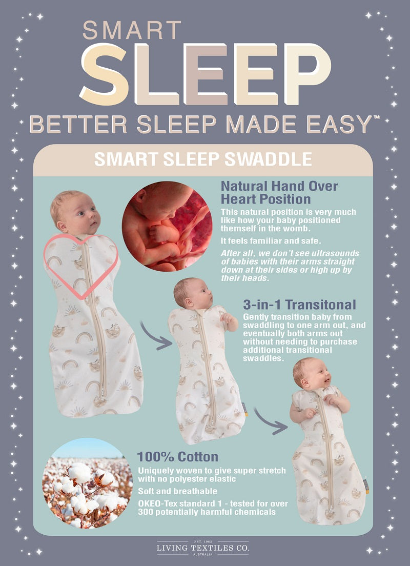 Living Textiles Smart Sleep Zip Up Swaddle 0.2 TOG - Up Up & Away