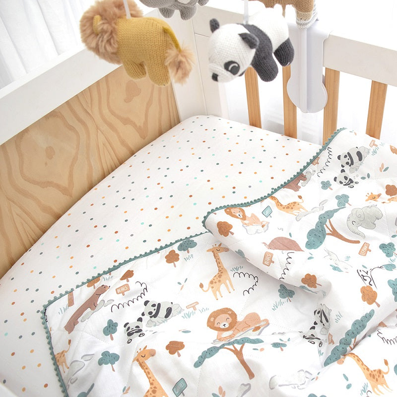 Living Textiles Quilted Reversible Cot Comforter - Day at the Zoo