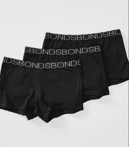 Bonds Girls Stretchies Shorties 3 Pack - Black