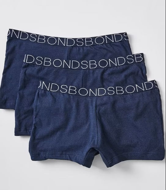 Bonds Girl's Plain Shortie 3 Pack - Navy