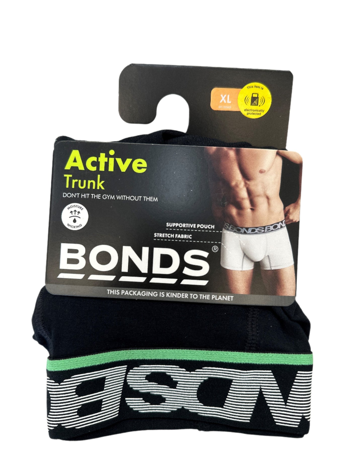 BONDS MEN'S ACTIVE FIT TRUNK - BLACK/GREEN