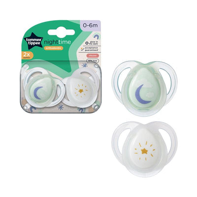 Tommee Tippee Closer To Nature Night Time Orthodontic Soothers 0-6 Months - Moon/Star Pack