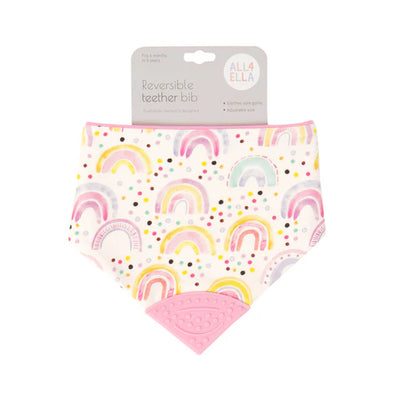 All 4 Ella Bandana Bib With Silicone Teether - Watercolour Rainbow