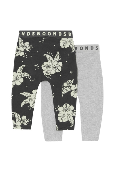 Bonds Roomies 2 Pack Legging - Starlit Hibiscus/Grey Marle