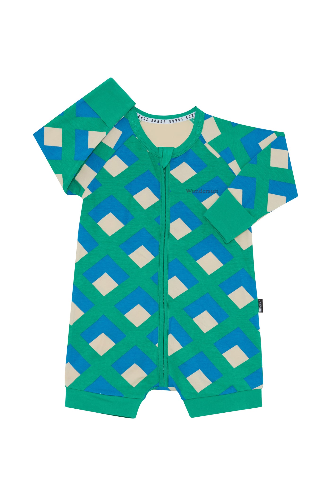 Bonds Short Leg Zip Wondersuit - Diamond Dazzle Green Blue