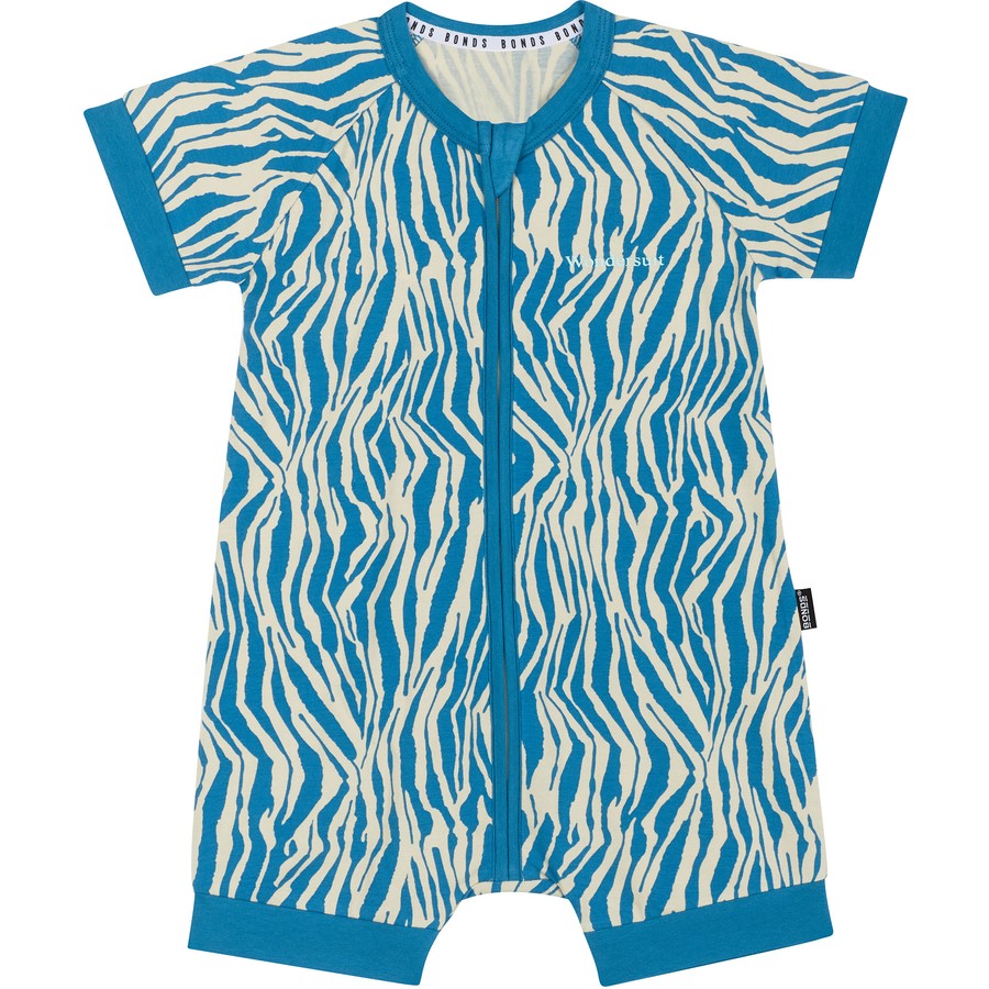 Bonds Short Sleeve Zip Wondersuit Romper - Zebra Super Stripe Blue