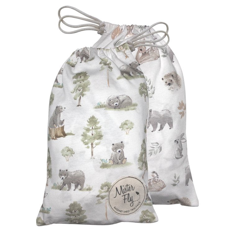 Mister Fly Bassinet Sheet Set 2 Pack - Whimsical Forest Baby Bear