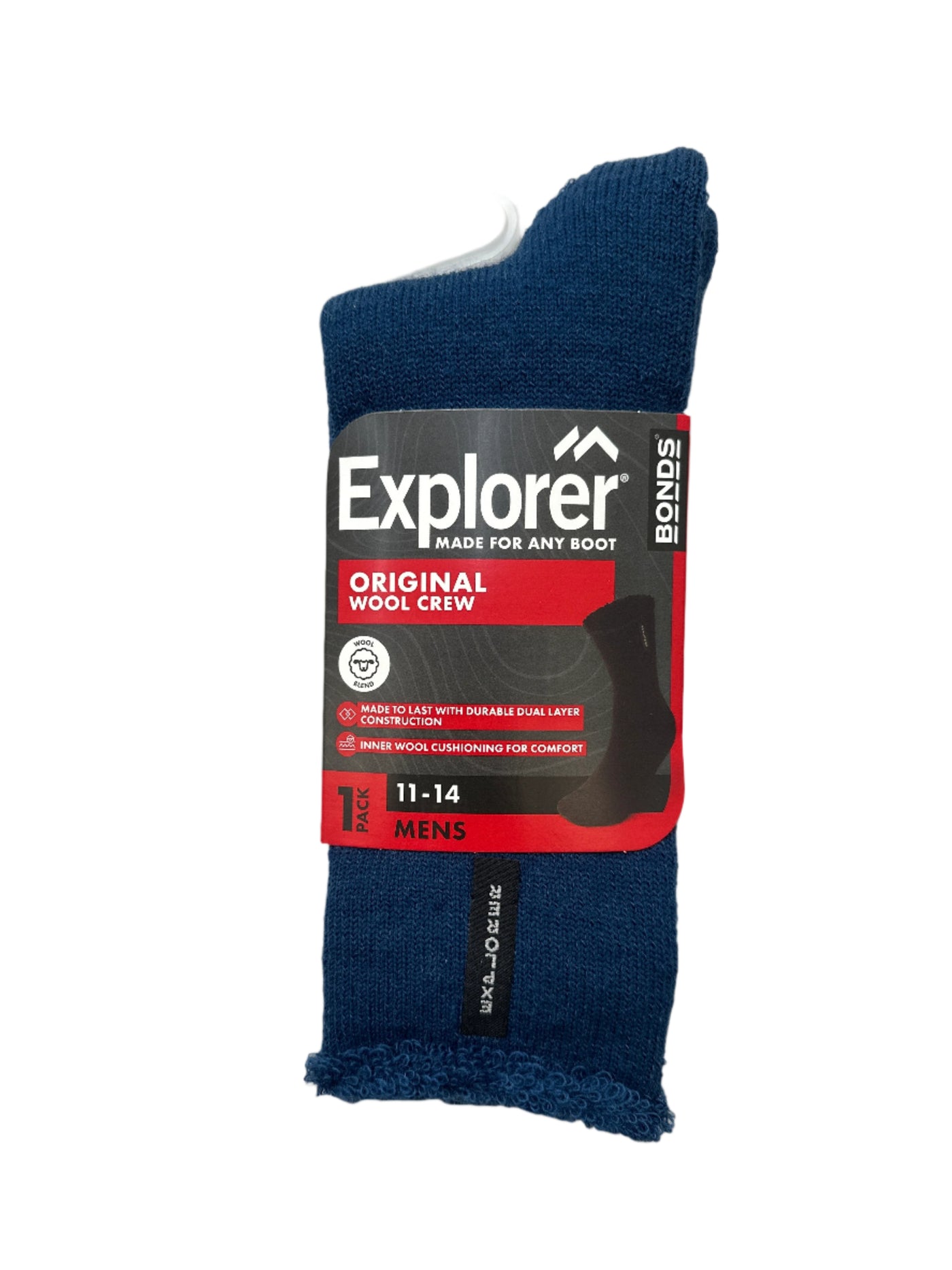 Bonds Explorer Men's Original Wool Socks 1 Pack - Blue 11+