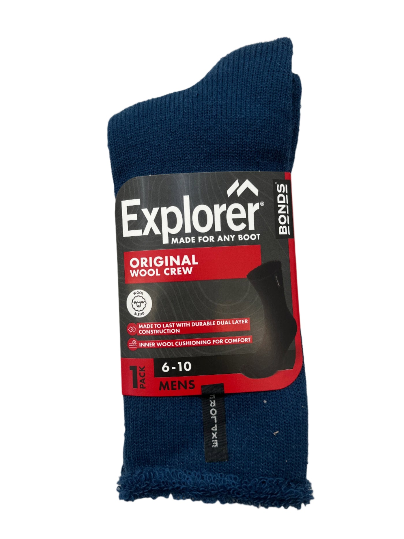 Bonds Explorer Men's Original Wool Socks 1 Pack - Blue (6-10)