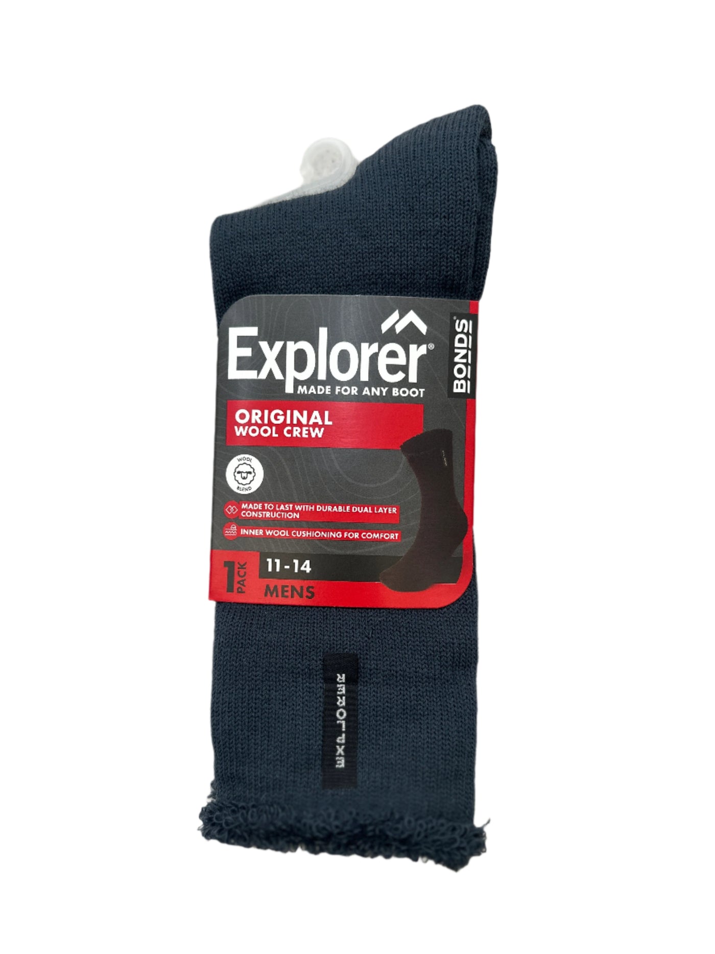 Bonds Explorer Men's Original Wool Socks 1 Pack - Charcoal 11+