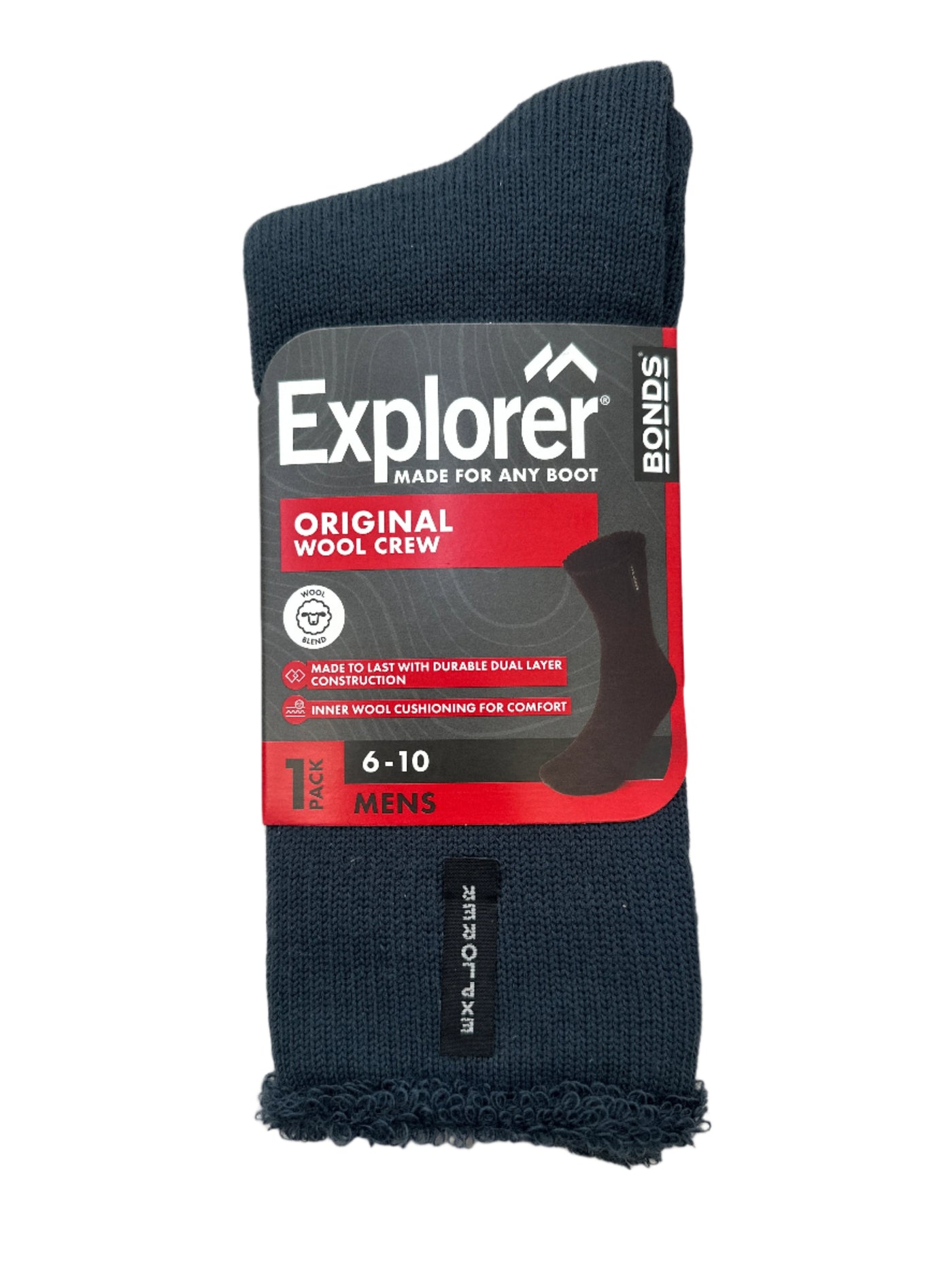 Bonds Explorer Men's Original Wool Socks 1 Pack - Charcoal (6-10)