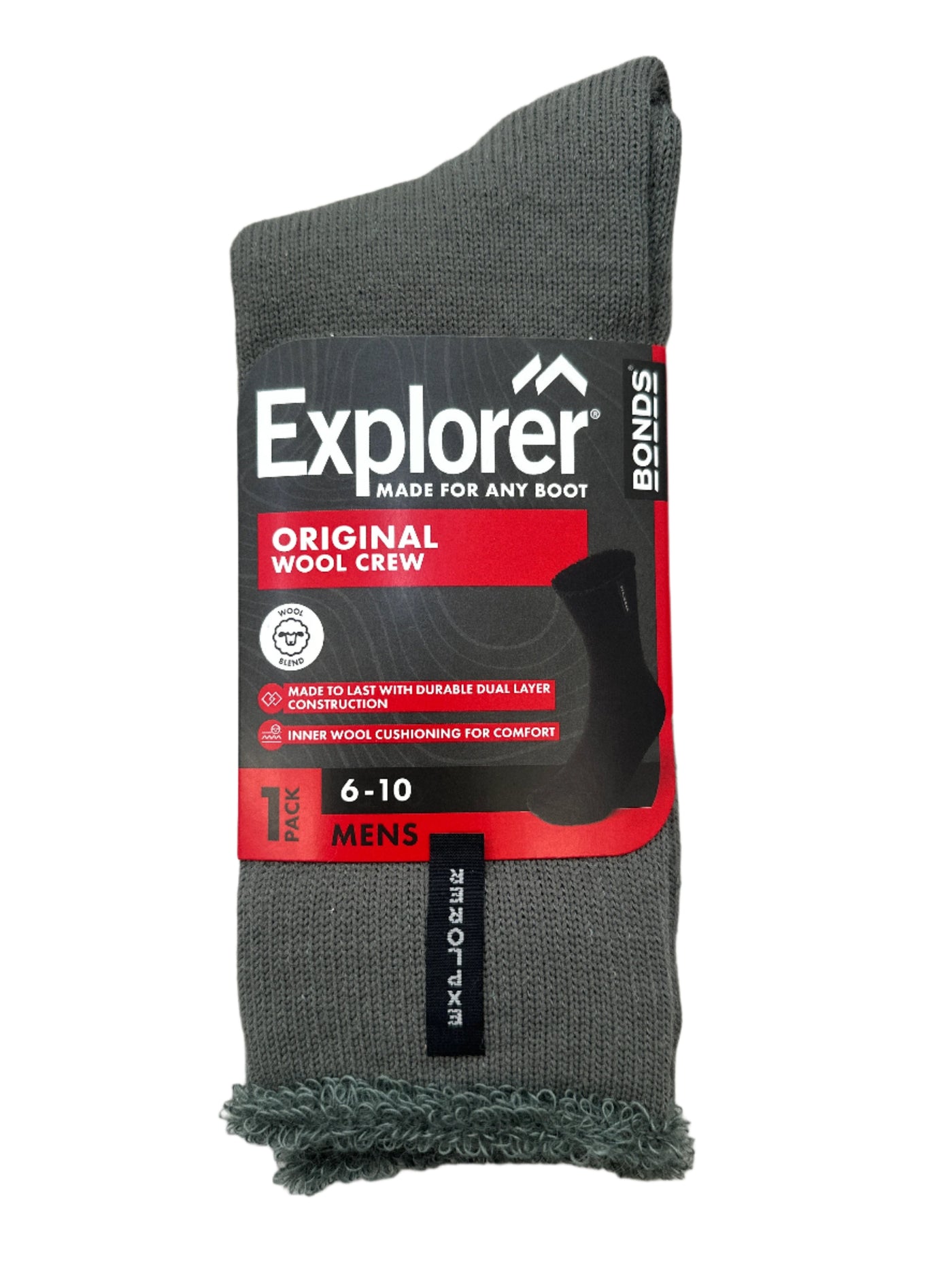 Bonds Explorer Men's Original Wool Socks 1 Pack - Sage (6-10)