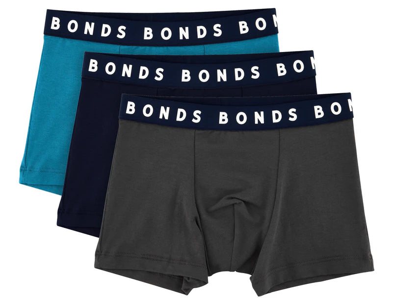 Bonds Boys Hipster Trunk 3 Pack - Sky Blue/Navy/Charcoal