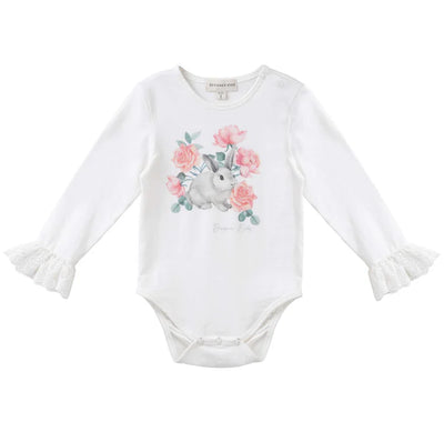 Designer Kidz Bunny Floral Lace Cuff Baby Bodysuit