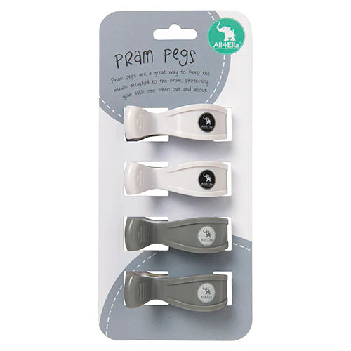 All 4 Ella Pram Pegs 2 Pack - White/Grey