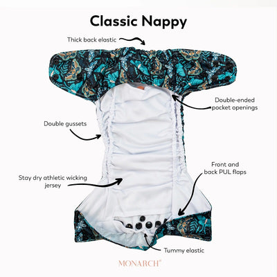 Monarch Classic Reusable Cloth Nappy 2.0 With Snaps - Snoopy In Bloom