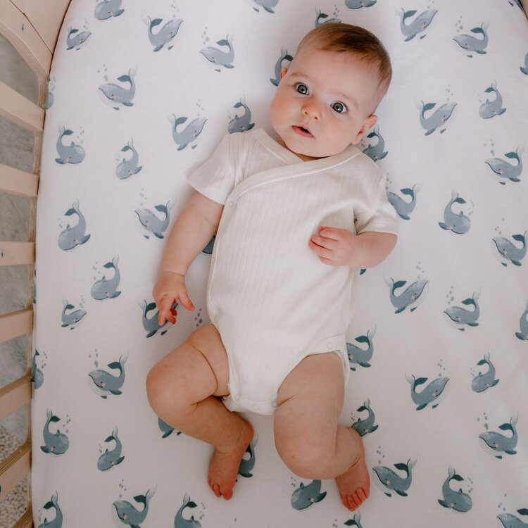 Mister Fly Cot Sheet - Whale