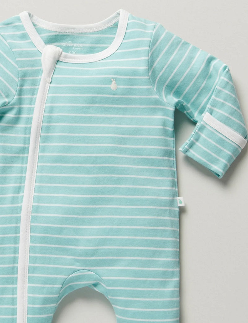 Little Green & Co Core Jersey Zip Onesie - Ice Stripe