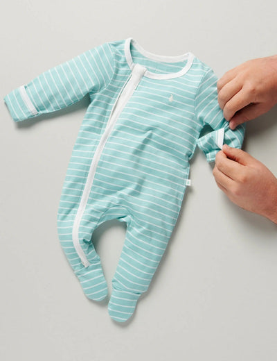 Little Green & Co Core Jersey Zip Onesie - Ice Stripe