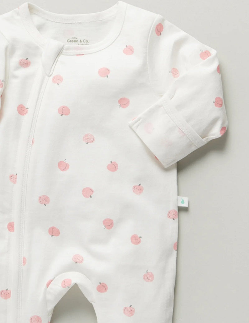 Little Green & Co Core Jersey Zip Onesie - Peach AOP