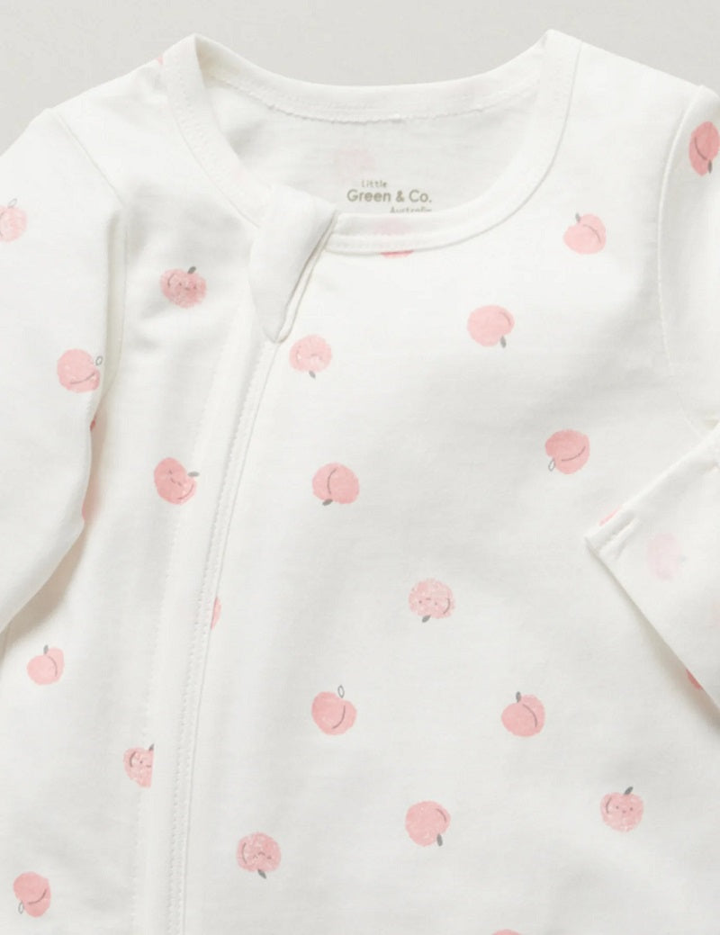 Little Green & Co Core Jersey Zip Onesie - Peach AOP