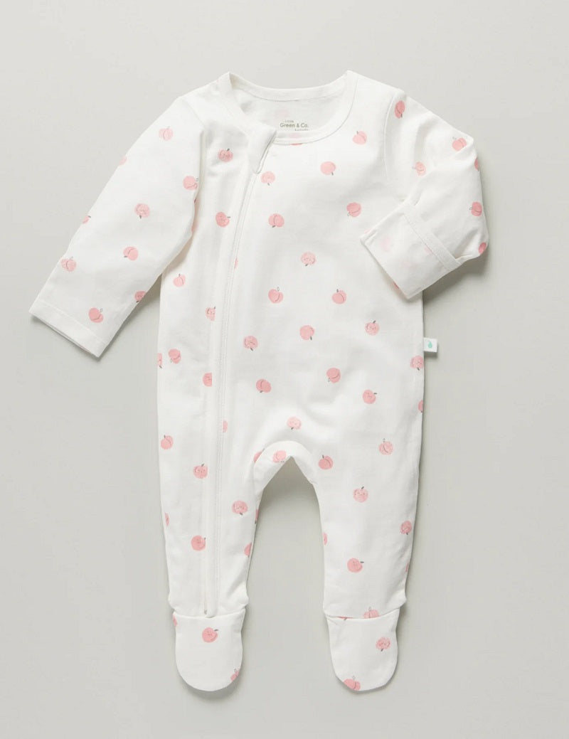 Little Green & Co Core Jersey Zip Onesie - Peach AOP