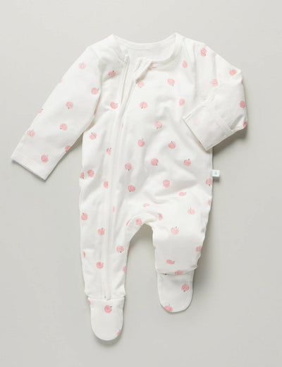 Little Green & Co Core Jersey Zip Onesie - Peach AOP