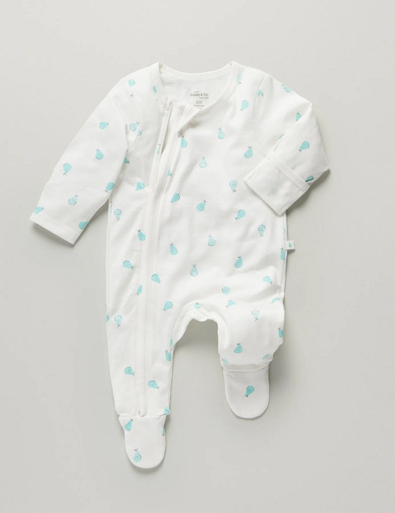 Little Green & Co Core Jersey Zip Onesie - Pear AOP