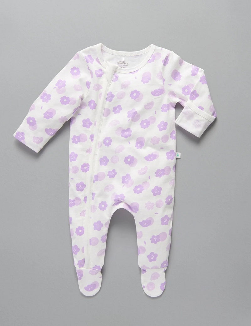 Little Green & Co Jersey Zip Onesie - Wildflower Lilac