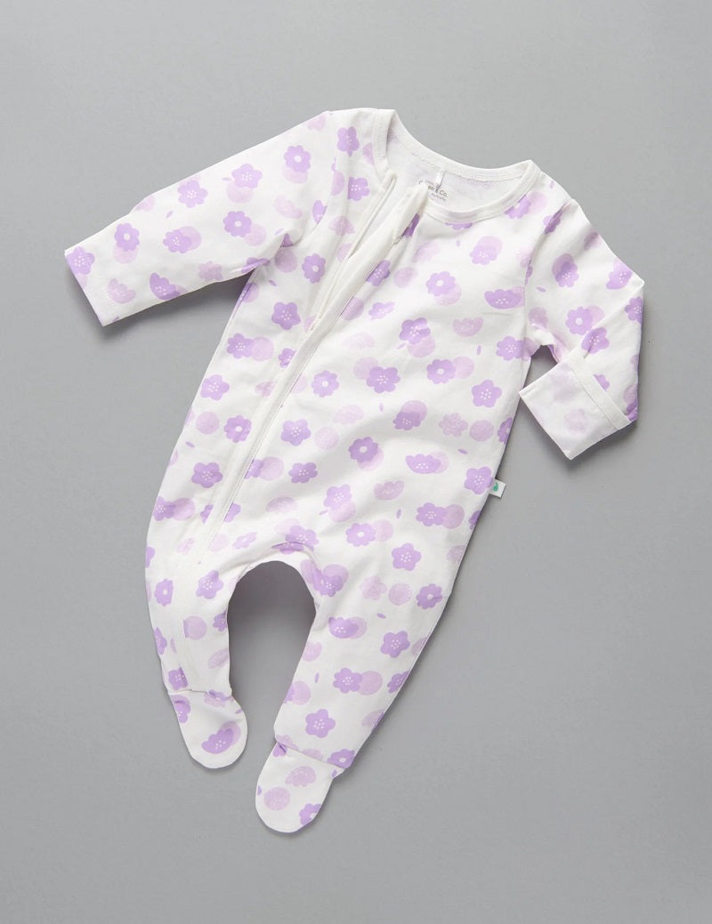 Little Green & Co Jersey Zip Onesie - Wildflower Lilac