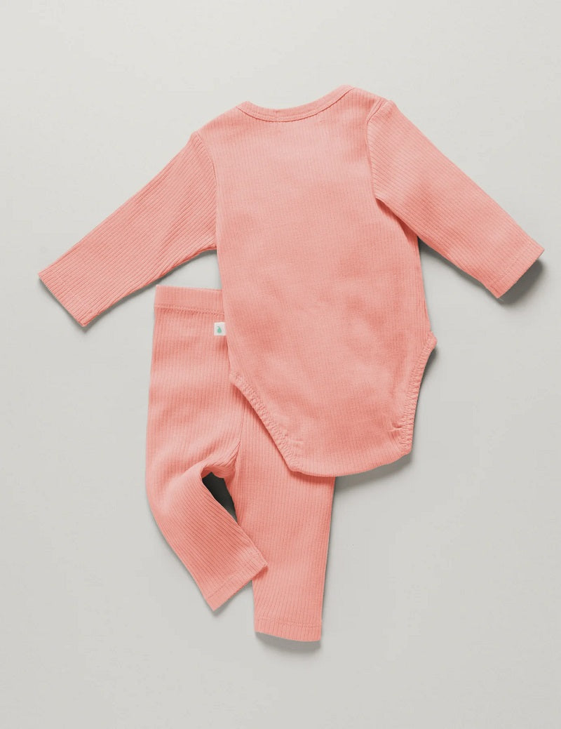 Little Green & Co Core Rib Long Sleeve Bodysuit & Legging - Peach